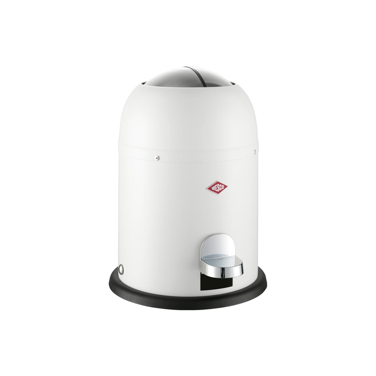 WESCO Mini Master Kosmetikeimer in der Farbe weiß matt, pulverbeschichtetes Stahlblech, 6 Liter Volumen, Kunststoff-Einsatz, Fußtritt