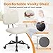 Sweetcrispy Small Office Desk Chair - Armless PU Leather with Comfy Lumbar Support, Height Adjustable Rolling Swivel Task for No Arms, for Adult, Student, Bedroom, Home, Vanity, Beige White