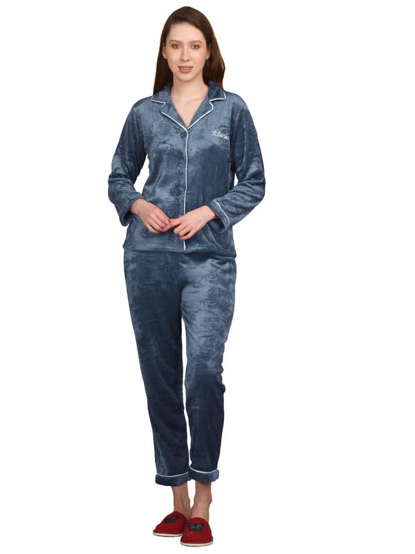 Women Turquoise Solid Woolen Night Suit-image-14