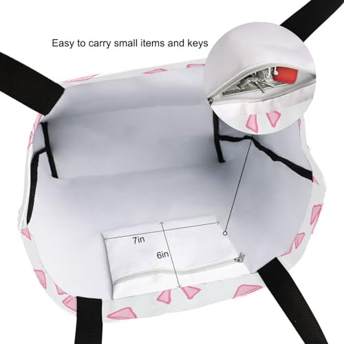 Light Pink Bows Cute Pink Bow Canvas Tote Bag for Women with Zipper Pocket Reusable Grocery Shopping Bags Large Travel Shoulder Bag Handbag Bags3