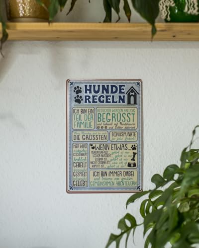 30 x 20 cm – Wetterfestes Hundeschild, Hunde Deko Regeln Schild, Lustiger Spruch für Hundebesitzer (Hunderegeln)