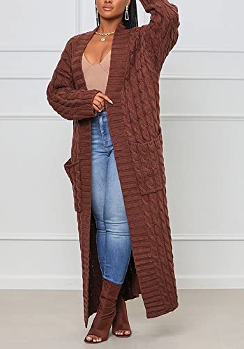 Image of Tcremisa Long Cable Knit Cardigans for Women Chunky Maxi Sweater Coat