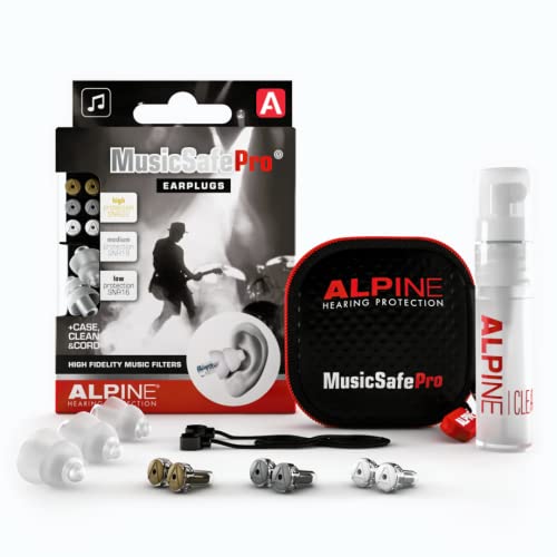 Alpine MusicSafe Pro Music Ear Plugs – Musicians Ear Plugs for Noise Reduction – Concert Earplugs - 3 Noise Reducing Ear Plug Filter Sets - Hypoallergenic Reusable Earplugs, Transparent