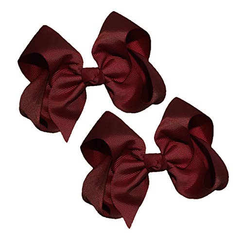Wd2U Girls Set Of Two 4" By 3" Grosgrain Boutique Hair Bows Alligator Clips Usa (Burgundy Maroon) #TOP6