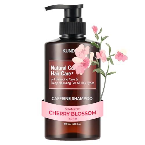 KUNDAL Korean Caffeine Scalp Shampoo [Cherry Blossom] – Sulfate-Free Hair Care with Menthol & Botanical Extracts – For Fuller-Looking Hair, Scalp Refresh & Strength – 16.9 Fl Oz