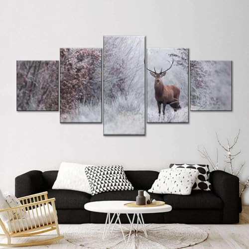 Tableaux et Posters Muraux Wapiti 5 Pièces | Toile Intissée 100 x 50 cm pour Cadre Chambre Bureau