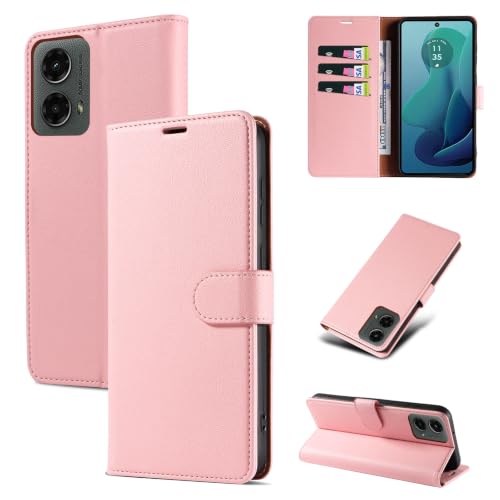 RKINC Wallet Case for Moto G Power 5G 2024, 3 Card Holders, Pink