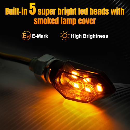 CICMOD 2 Stück Motorrad LED Blinker, Mini E geprüft Microblinker Universal Smoked LED für Scooter Quad Roller Cruiser