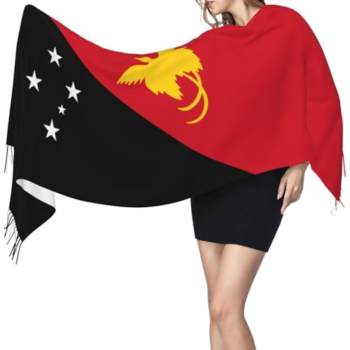 Papua New Guinea Flag Cashmerette Fringed Scarf Winter Warm Scarves Shawl Wrap For Women