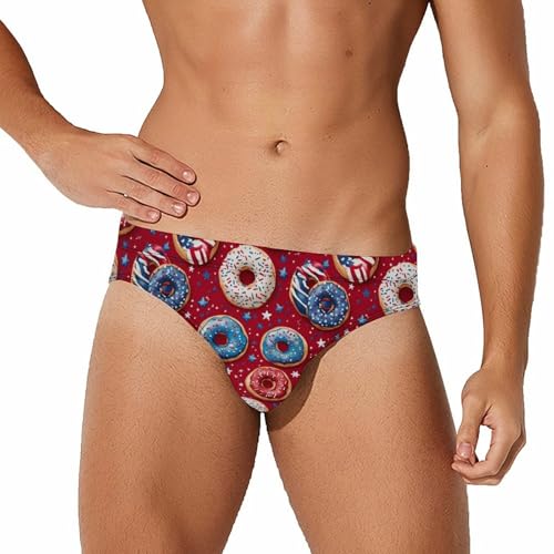 US Donut Sweets Men's Swimming Trunks Briefs Beach Swimwear Low Rise Bikini Swimsuit Print Bathing Suit