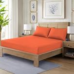 ROOEE Fitted Sheets: Deep Fitted Sheet Cover with Elastic Edges. Anti-Wrinkle Plain Bedding 10”/25 cm Size, Poly Cotton, Single,Double,King, Super King Bed Sheets (Color Orange Size Single)