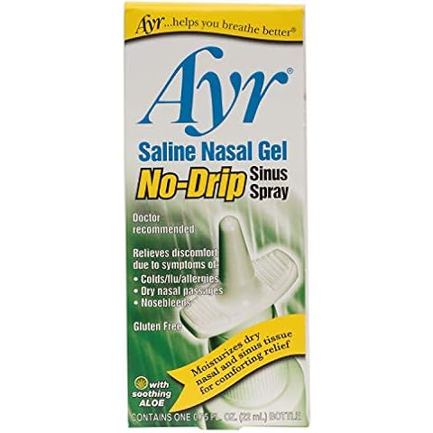 Ayr Saline Nasal Gel No-drip Sinus Spray With Soothing Aloe Vera, 0.75 Fl Oz Spray Bottle, (Pack of 1) Cover