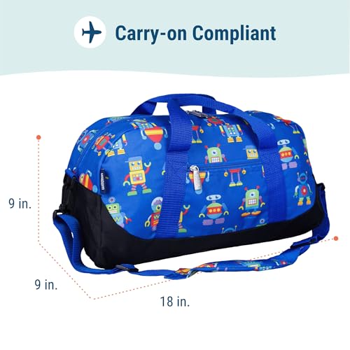 Image of Wildkin Kids Overnighter Duffel Bag - Carry-On Travel Bag for School & Sleepovers, Lightweight, Durable, Boys & Girls Ages 4-15 - Robots