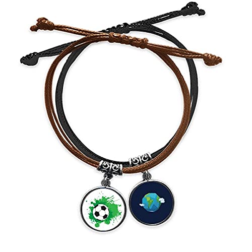 Pulsera de fútbol de cuero trenzado con placa de acero grabable y diseño artesanal