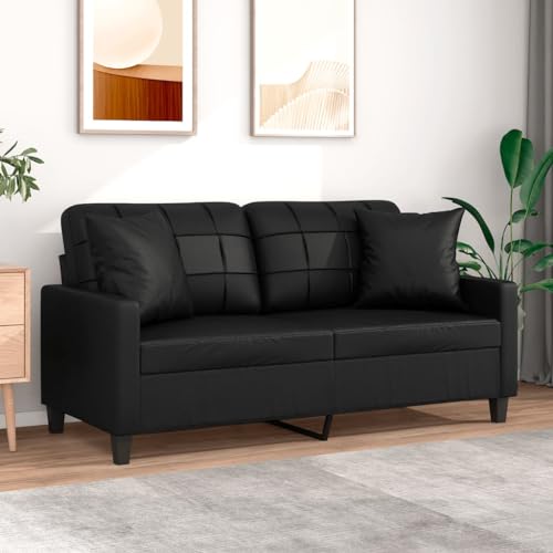 Willood 2 Sitzer Sofa mit Kissen Couch Loungesofa Sessel 140 cm Kunstleder Schwarz