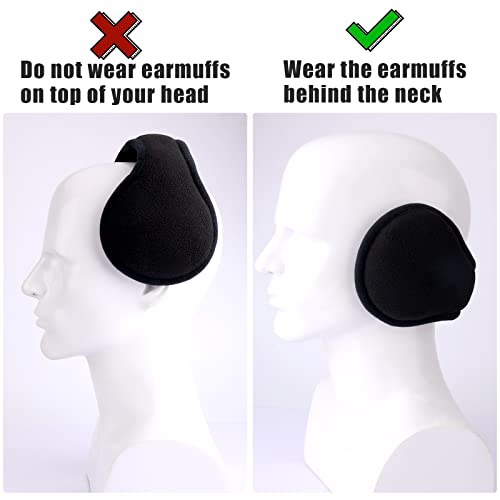 2Pcs Winter Earmuffs, Fleece Unisex Foldable Ear Warmers Behind-The-Head Ear Muffs Winter Warm Ear Covers For Cold Weather Winter Outdoor Women Men (Black; Dark Blue) #TOP3