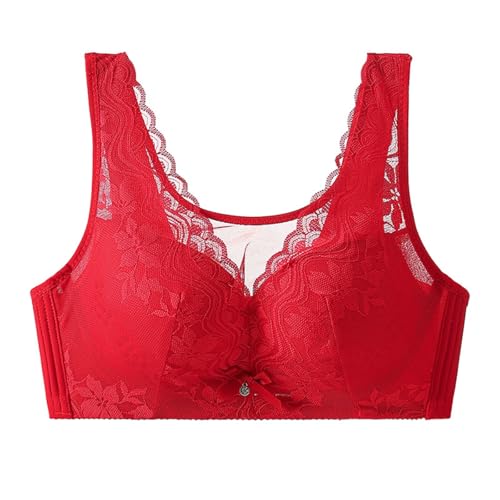 Generisch Women's Fashionable Casual Thin Cup Tube Top Style No Wire Bra Adjustable Sexy Lace Underwear Fitness Set Mujer, rojo, 90C