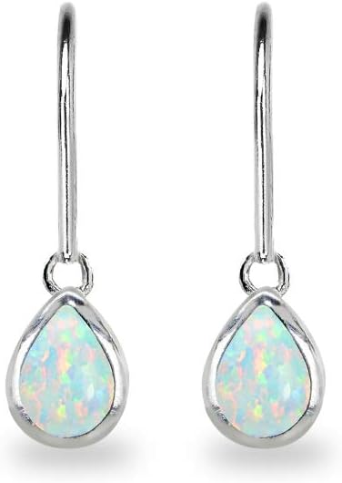 Sterling Silver Genuine or Synthetic Gemstone 7x5mm Teardrop Bezel-Set Dainty Dangle Leverback Earrings - Image 4