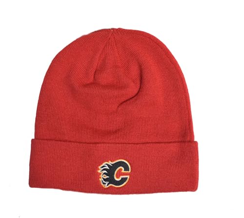 ZHATS Calgary Flames Red Cuff Beanie Hat - NHL Cuffed Winter Knit Toque Cap