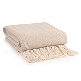 EHC 100% Natural Cotton Two Tone Herringbone King Size 3 Seater Throws for Sofa Bedspread,Settee Throw- 225 x 250cm