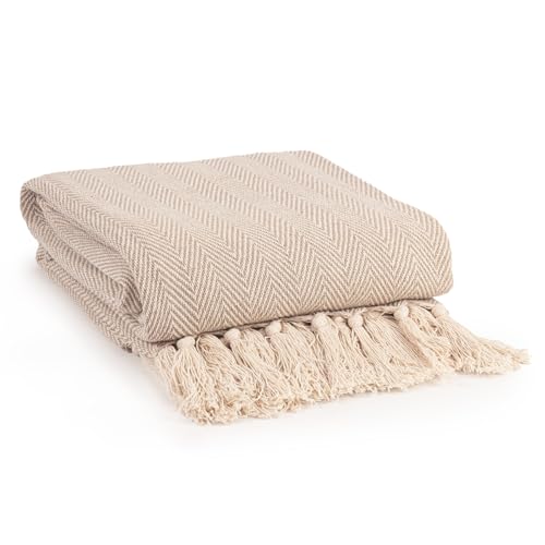 EHC 100% Natural Cotton Two Tone Herringbone Sofa Arm Chair Bedspread Settee Throw - 250 x 380cm, Super Giant Size