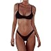 FANGUO Womens Bikini Set Swimwear Brazilian Padded Top Swimsuit Solid Color Triangle Bottom Black Large