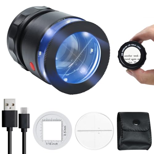 AOOFCMLLC 30X Loupe Magnifier, Jewelry Loupe Magnifier with LED Light and Scale, USB Rechargeable Adjustable Focal Length Magnifier 30X Magnifying Glass for Gems, Coins, Stamps