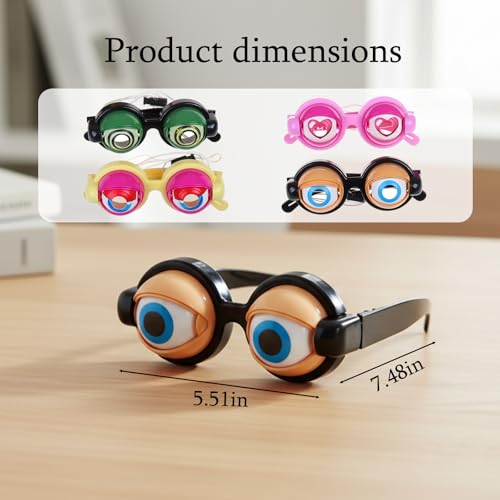WmerWmn Kinetic Crazy Eyes Glasses, Crazy Eyes Glasses, 4PCS Funny Props Glasses With Blinking Eyeballs, Crazy Eye Glasses for Costume Parties, Pranks, Gag Gifts, Photo Props, Social Gatherings
