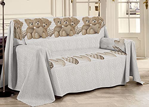 Tela decorativa cubretodo, 100% algodón, diseño de ositos, individual, color beige