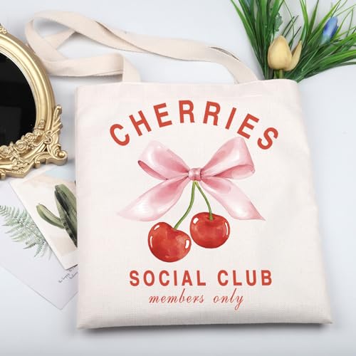 Image of KUIYAI Coquette Cherry Tote Bag - Soft Girlie Gift with Pink Bow & Cherries