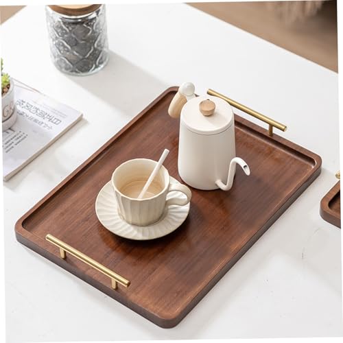 Bamboo Tray with Metal Handles 14x10'' Thickened Rectangle Tray with Round Edges Easy to Clean & Maintain Wood Serving for Serving Tea, Food and Breakfast Bamboo - Image 2