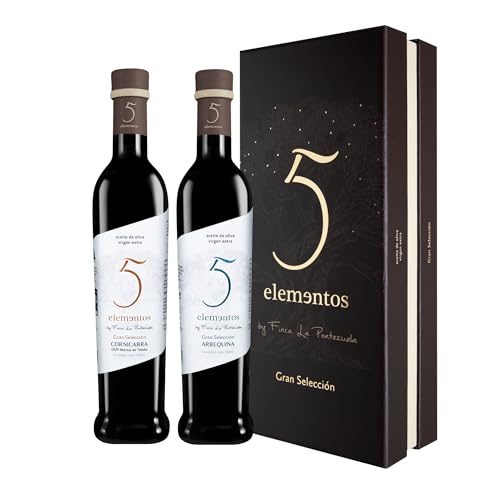 5 Elementos Gran Selección Estuche Premium de Aceite de Oliva Virgen Extra 2x500ml - AOVE Español de Nueva Cosecha 24/25 - Aceite Gourmet para Regalar (Cornicabra y Arbequina)