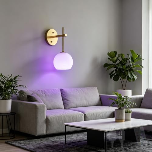 Aplique de pared LED RGB regulable con mando y batería USB recargable color oro para dormitorio
