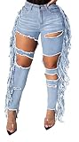 LalaLin Sexy Ripped Denim Jeans for Women Destroyed Washed Hole Mid Waisted Straight Leg Stretchy Denim Pants