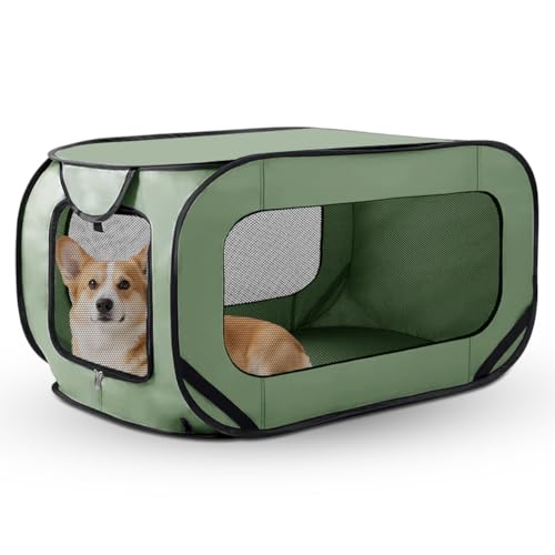 Boîte de transport pliable pour chien et chat jusqu'à 29,5 kg (94 x 53 x 53 cm), robuste, pliable, avec double portes et ceinture de sécurité, refuge...