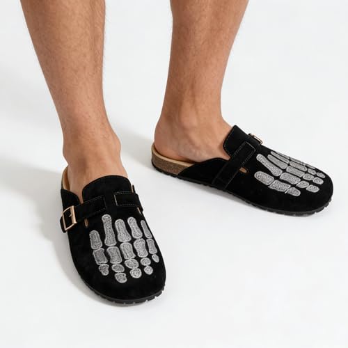Image of Skeleton Clogs Adults Gothic Novelty Bone Open Back Mules Indoor Outdoor Shoes Buckle Footwear Comfy Lightweight with Non Slip Sole for Big Kids Boys Girls Women Men