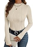 LILLUSORY Tops for Women Casual Dressy Fall Outfit Work Business Long Sleeve Shirts Tight Cute Trendy Fitted Clothes Blouse Apricot, Medium