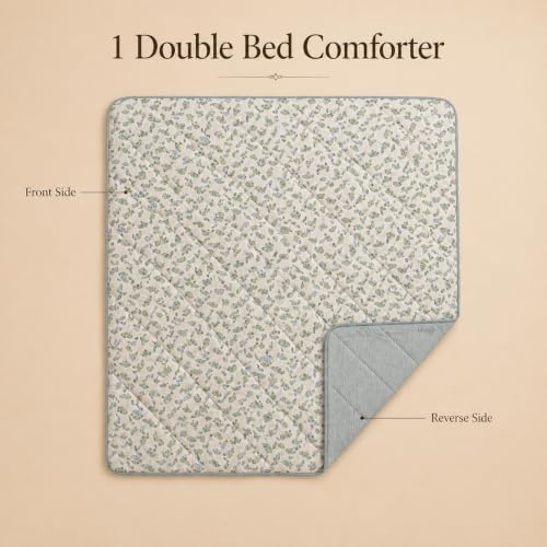 Image of Signature Reversible AC Comforter Set 350 GSM,Soft Microfibre King Size Quilt Blanket for Winter (Mint Meadow, Double Bed)