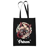 Tote bag chat fleur | Idée Cadeau Originale personnalisée pour Propriétaire de Chat | Pochette Maquillage Toilette Make-Up (burmese americain)