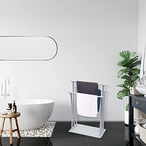 Evideco French Home Goods Freestanding Towel Rack Three Bars Tempered White Glass Base #TOP2