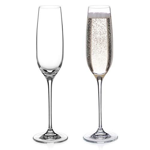 DIAMANTE Champagne Flutes Crystal Prosecco Glasses Pair - ‘Moda’ Collection Undecorated Crystal - Set of 2