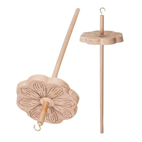 2Pcs Flower Shaped Drop Spindle Top Whorl Yarn Spinner Wheel for Beginners & Advanced, Wooden Hand Spinning Spin Roving into Yarn Gifts for Sewing Projects