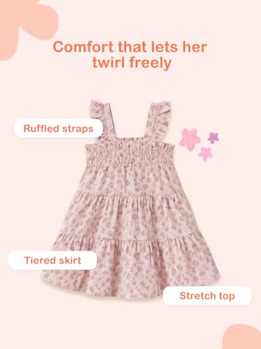 Image of Kidbea Organic Cotton Girls Sleeveless Ruffle Strap Ditsy Floral Tiered Dress | Ultra-Soft & Comfortable Summer Frock for Kids