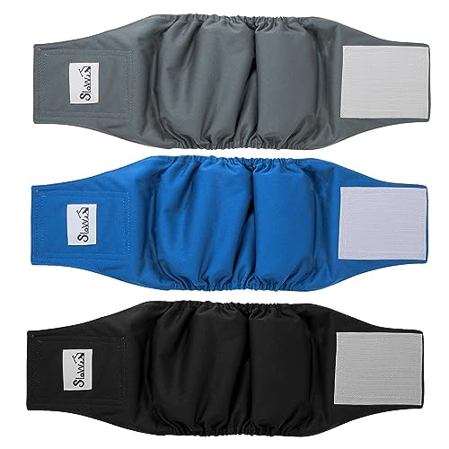 SlowTon 3 Pañales para Perros machos, Pañales Lavables Bandas para el Vientre para Perros machos y Cachorros Perritos, pañales Altamente absorbentes con Cierre Fuerte y Flexible, Paquete de 3