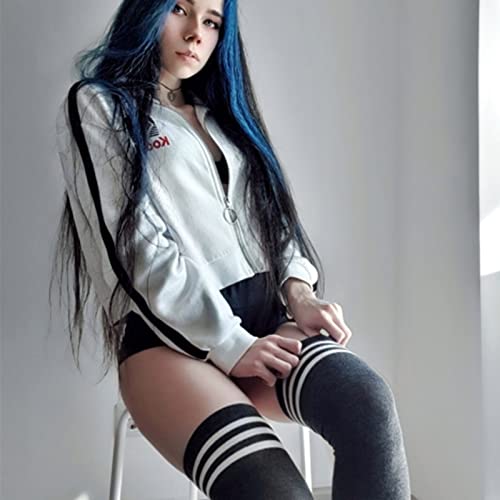 Image of DRESHOW 3 Pairs Thigh High Socks Striped Over Knee Thin Tights Long Stocking Knee High Leg Warmer