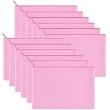 Sinzip 12 Pieces Cotton Canvas Makeup Bag, Multipurpose Cosmetic Bag with Zipper Travel Toiletry Pouch, Blank DIY Craft Bag (Pink, M)
