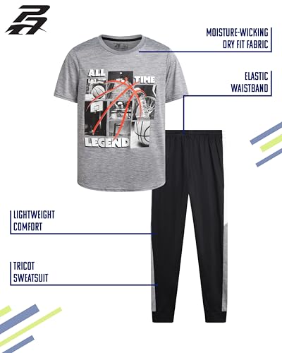 Pro Athlete Boys Pant Set - 2 Piece Tracksuit with Short Sleeve Graphic Tee and Tricot Jogger Sweatpants for Boys (8-16)2
