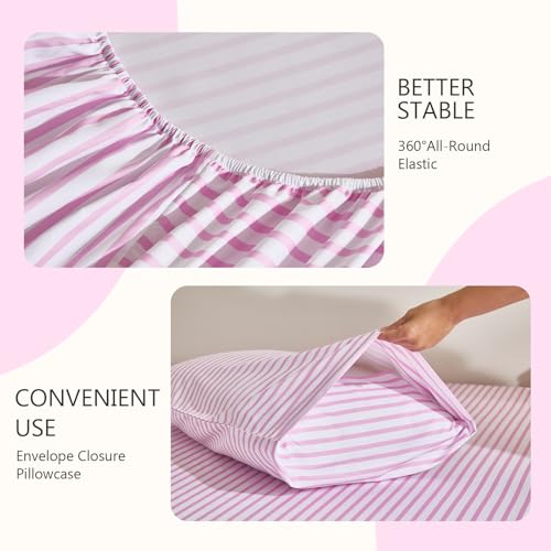 Image of MCO Pink Striped Sheets Set, 3PCS Twin Soft and Breathable Sheets