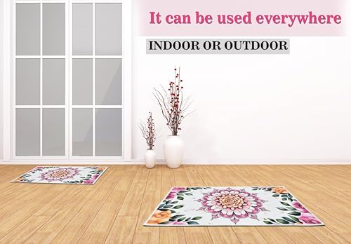 Image of Digital Printed Bathmat Set of 2 | Anti-Skid Mess Backing | Large & Small Combo | Water Absorbent, Quick Dry, Soft Floor Mat for Bathroom & Home Color - Floral Printed White and Pink