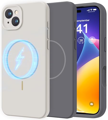 Coque iPhone 15 silicone liquide Lot de 2 gris compatible MagSafe